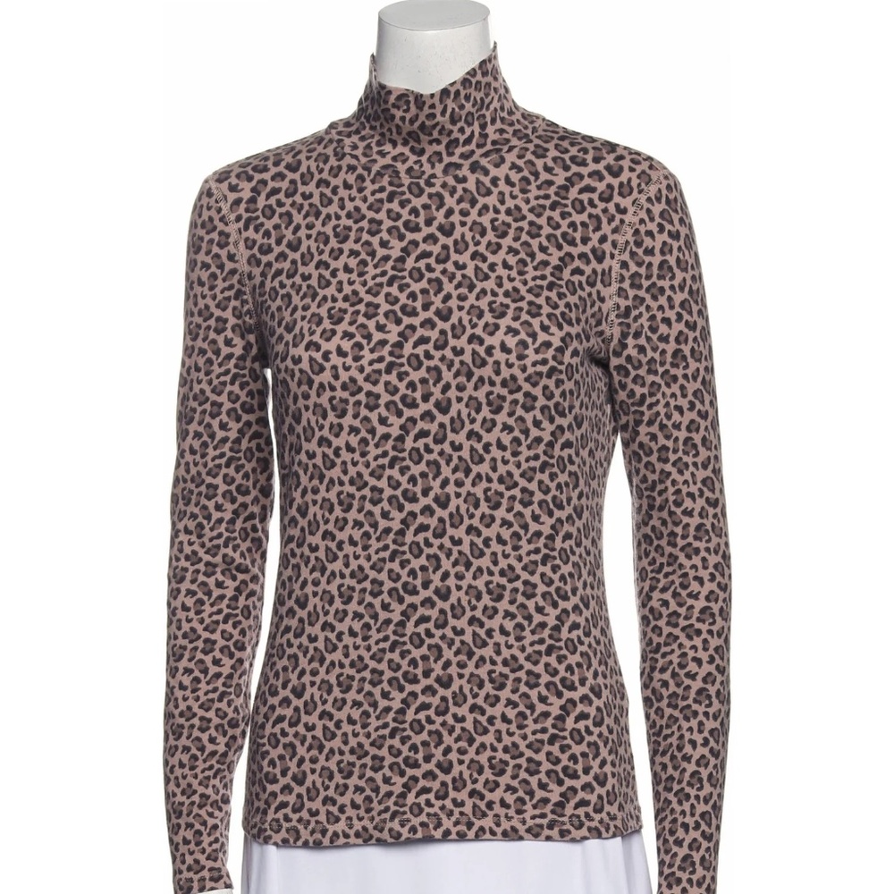 La Vie Rebecca Taylor Pink Leopard Cotton Long Sleeve Mock Neck Top Small